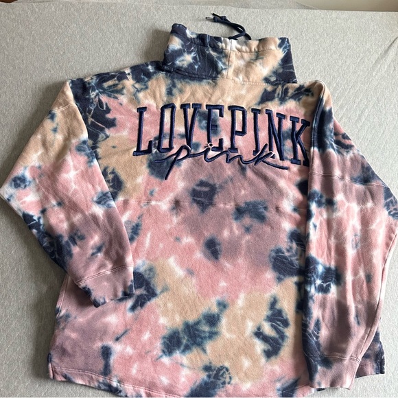 Victorias Secret Pink Cowl Sweater Varsity Large Ensign Beige Tie Dye Sz Large - Picture 12 of 15